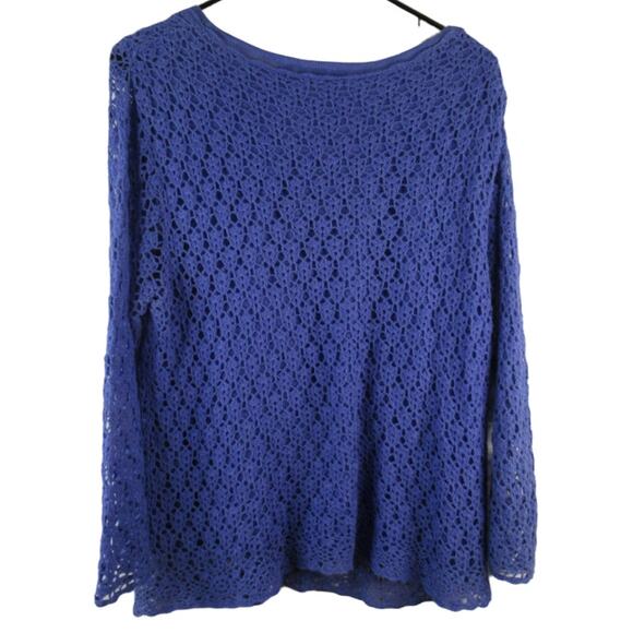Croft & Barrow Blue lace long sleeve top - Picture 2 of 3
